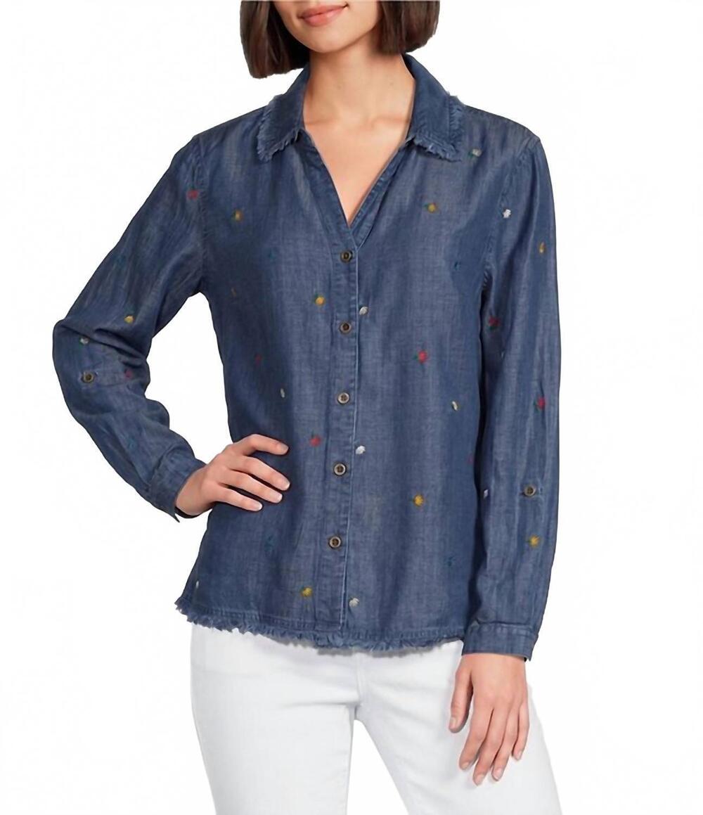 NEW MULTIPLES roll tab cuffed long sleeve drop shoulder shirt in blue multi